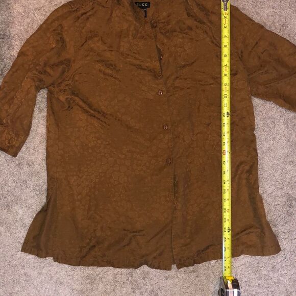 ELCC Silk Burnt Orange Rust Colored Leopard Print Button-up Blouse, Sz XL - Picture 7 of 7